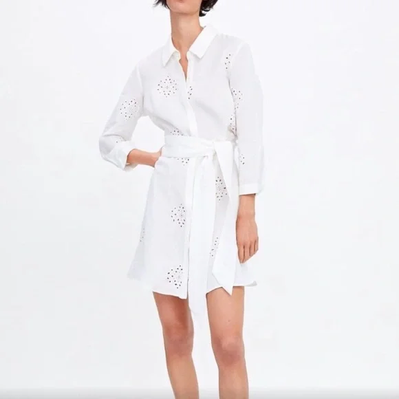 Zara | Dresses | Nwt Zara Linen White Belted Embroidered Dress | Poshmark